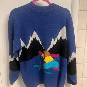 Vintage Colorful Mountain Ski Scene Sweater
